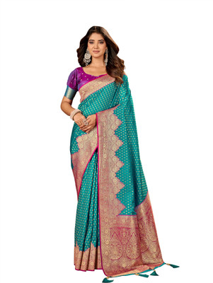 Tasrika Printed Banarasi Pure Silk Saree(Green)