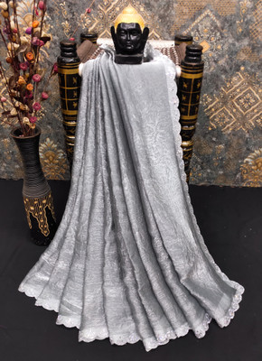 ZOYAL ENTERPRISE Solid/Plain Bollywood Jimmy choo Saree(Grey)