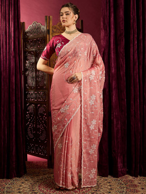 Sareemall Embroidered Bollywood Chiffon Saree(Orange)
