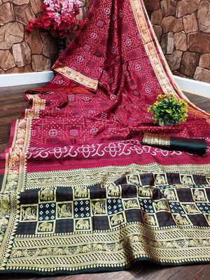 SERONA FABRICS Woven, Printed Bandhani Jacquard, Cotton Silk Saree(Maroon)