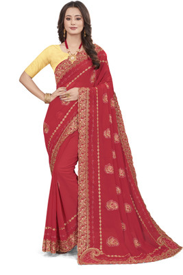 nilkanth creation Self Design Bollywood Georgette Saree(Red)