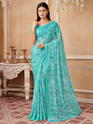 Divastri Printed Daily Wear Chiffon Saree(Light Blue)