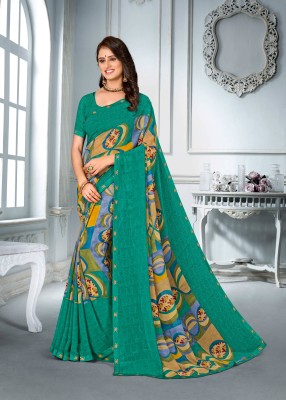 Laxmipati Sarees Geometric Print Bollywood Georgette Saree(Green)