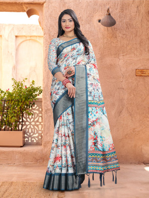 NAKSHCRETION Digital Print Bollywood Cotton Silk Saree(Multicolor)