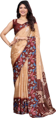 Priyashi Printed Bollywood Tussar Silk Saree(Brown)