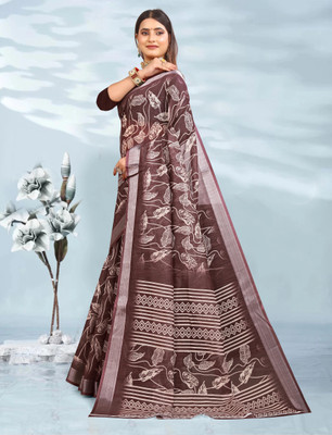 ASHTA Printed Kanjivaram Pure Cotton, Cotton Linen Saree(Magenta)
