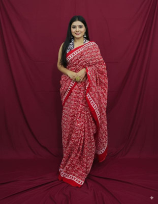 Reet Designer Printed Daily Wear Cotton Blend Saree(Red)