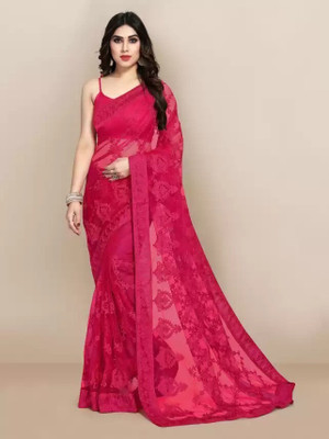 VRLOOKMEFASHION Self Design Bollywood Net Saree(Pack of 2, Pink)