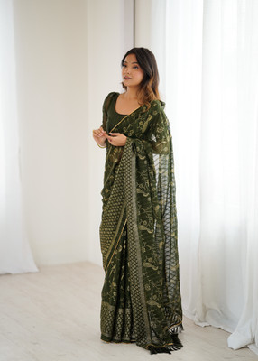 SHUBHAM ENTERPRISE Floral Print Bollywood Georgette Saree(Green)
