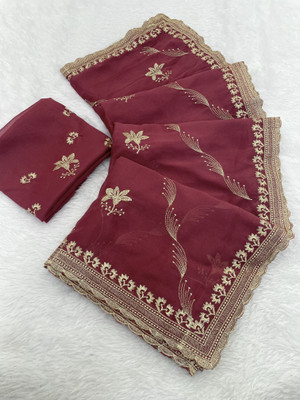 BELLETRENDZ Embroidered Bollywood Georgette Saree(Pink)