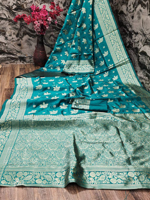 TARTAM Printed Banarasi Jacquard Saree(Light Blue)
