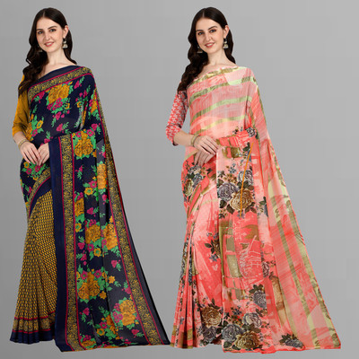 kashvi sarees Printed Daily Wear Georgette Saree(Pack of 2, Multicolor)
