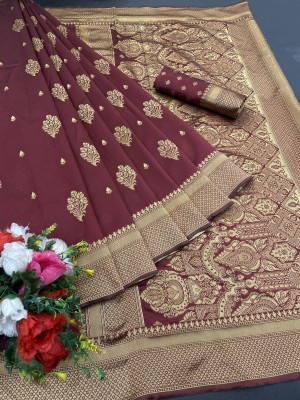 TRENDING KART Woven Banarasi Silk Blend Saree(Maroon)