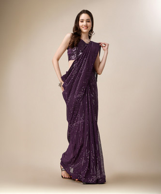 Clemira Embroidered, Embellished Bollywood Georgette Saree(Purple)