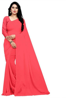 HouseOfCommon Solid/Plain Bollywood Silk Blend Saree(Pink)
