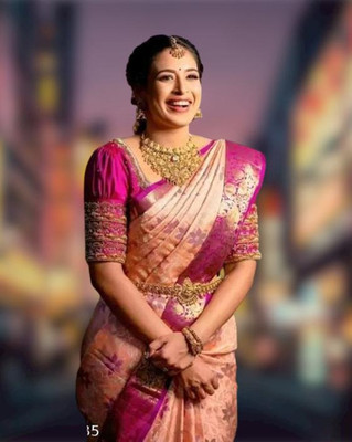 mahalaxmi fab Printed Bollywood Linen Saree(Pink)