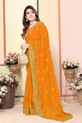 KHRITI FAB Embroidered Bollywood Georgette Saree(Yellow)