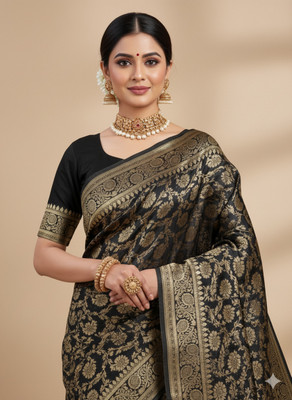 PHEASANT Woven Banarasi Jacquard, Art Silk Saree(Black)
