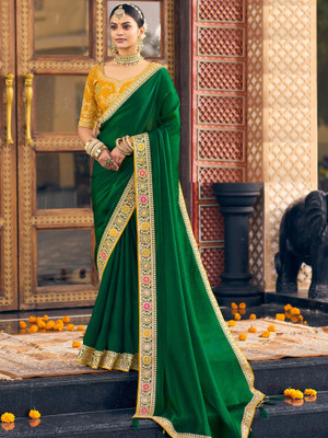 Tasrika Embellished Bollywood Satin Saree(Green)