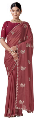 LAJEELEE Embroidered Bollywood Georgette Saree(Orange)