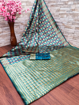 Vedant Vastram Self Design Kanjivaram Silk Blend Saree(Blue)