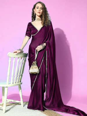 Sonika Solid/Plain Bollywood Silk Blend Saree(Magenta)