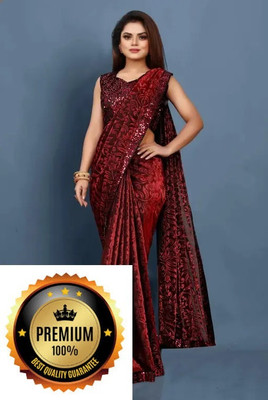 Online Bazaaar Embellished Bollywood Lycra Blend Saree(Maroon)