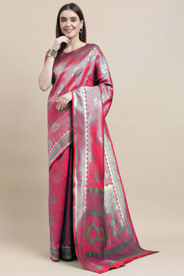 manvaa Woven Banarasi Silk Blend Saree(Pink)