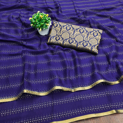 DIVYASHAKTI FASHION Striped Bollywood Chiffon Saree(Dark Blue)