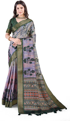 RekhaManiyar Printed Bollywood Silk Blend Saree(Dark Green)