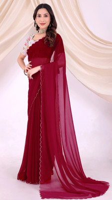 Falessa Solid/Plain Bollywood Georgette Saree(Maroon)