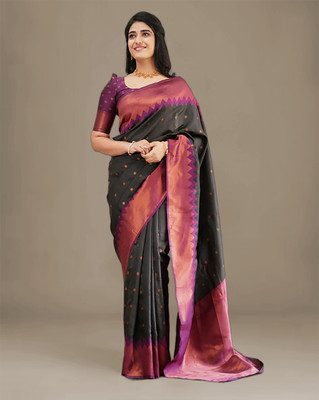 Aldwych Woven Banarasi Silk Blend Saree(Black)