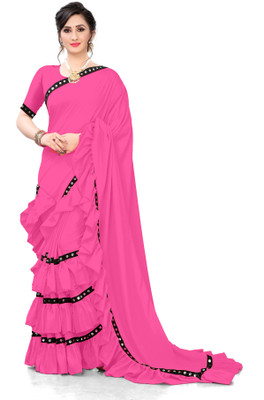 fentik.com Embellished, Solid/Plain Bollywood Lycra Blend Saree(Pink)