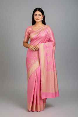 neeb Woven Banarasi Cotton Silk Saree(Pink)