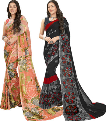 Anand Sarees Printed Daily Wear Georgette Saree(Pack of 2, Multicolor, Pink)
