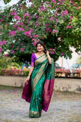 Tasrika Woven Kanjivaram Cotton Silk Saree(Green)