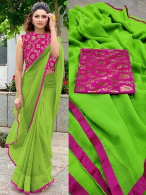 Sareez House Solid/Plain Bollywood Chiffon Saree(Green)