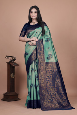 kinjalcreation Self Design Saree with Attached Blouse Art Silk Saree(Light Green)