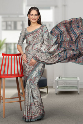 SAADHYA CREATION Embroidered, Solid/Plain Bollywood Crepe Saree(Grey)