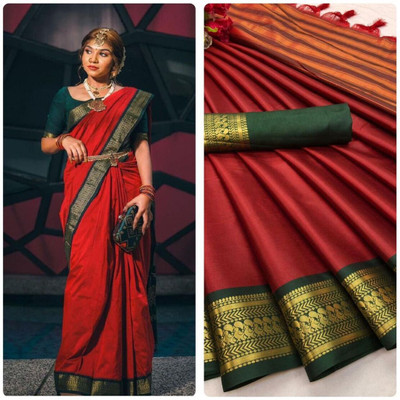 looknchoice Woven Banarasi Silk Blend Saree(Maroon)