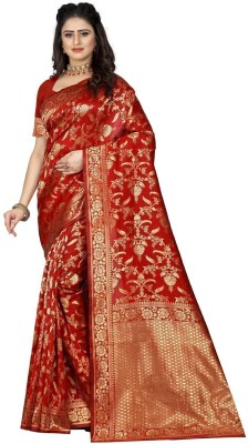 AMK FASHION Woven, Embellished, Solid/Plain, Printed, Floral Print, Digital Print, Dyed Banarasi Art Silk, Cotton Silk Saree(Red)