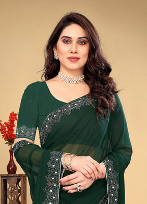 Riddhi Enterprise Embroidered Bollywood Chiffon Saree(Green)