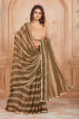 GAVUBAA Digital Print Bollywood Georgette Saree(Dark Green)