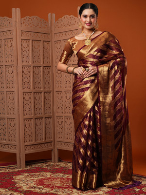 Tasrika Woven Banarasi Organza Saree(Maroon)