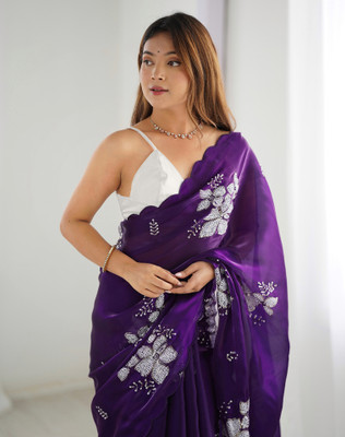 SIRIL Embroidered Bollywood Jimmy choo, Chiffon Saree(Purple)