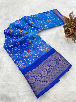 HITESH Printed Bollywood Silk Blend Saree(Dark Blue)