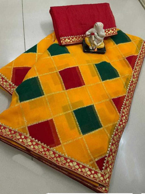 supalee tex Checkered Leheria Silk Blend Saree(Multicolor)
