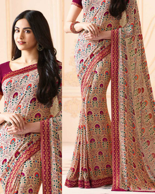 peer store Printed Daily Wear Georgette, Chiffon Saree(Beige)