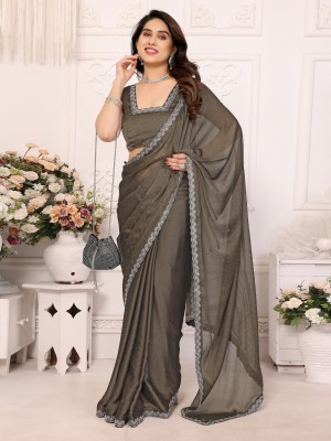 TTH Self Design Bollywood Pure Silk, Satin Saree(Grey)