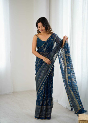The Style Sanctuary Embroidered Bollywood Georgette Saree(Green)